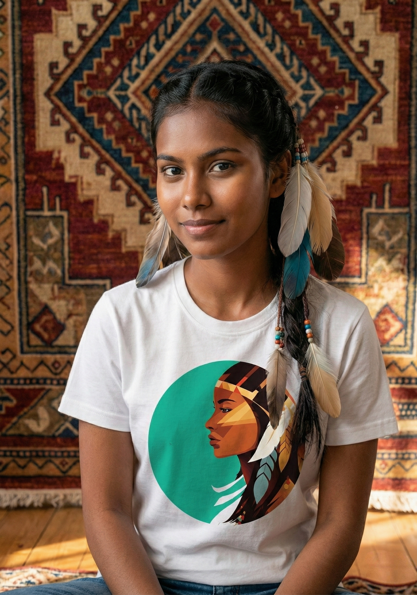 Tribal Girl Face T-Shirt | Adivasi Art Cotton Tee – Morluga